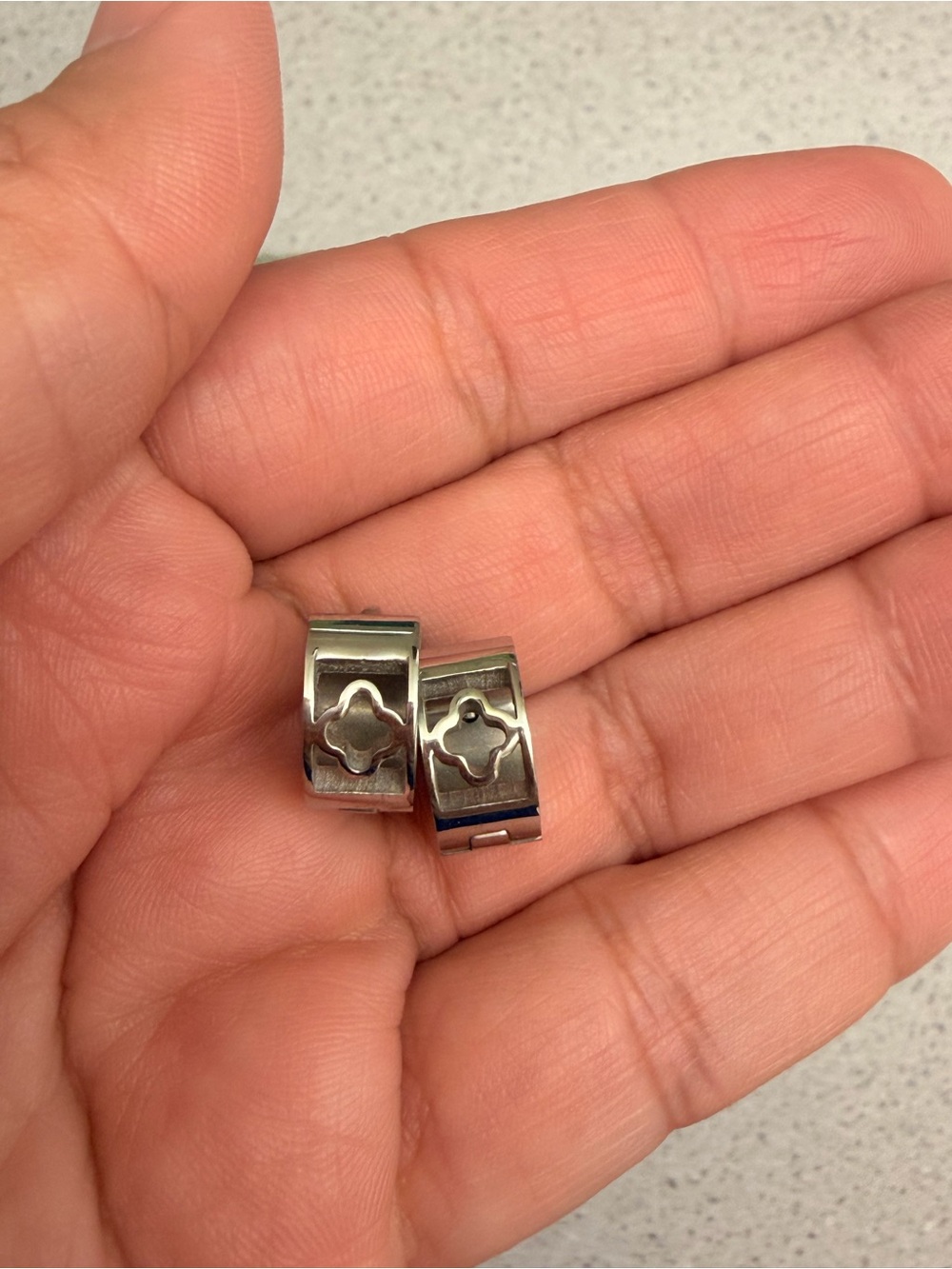 Women Silver-tone Stainless Steel Clip Earrings with Cross Motif